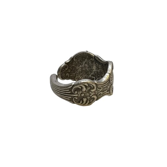 Vintage Spoon Style Ring Swirl Design Adjustable Matte Antique Silver Tone - Picture 2 of 6